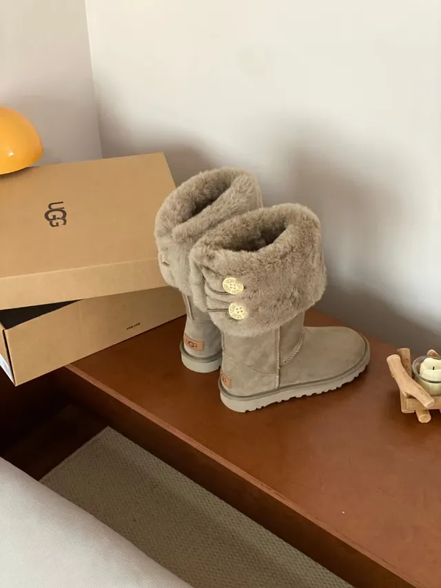 UGG Classic Tall Beige Shearling-Cuffed Snow Boots 3