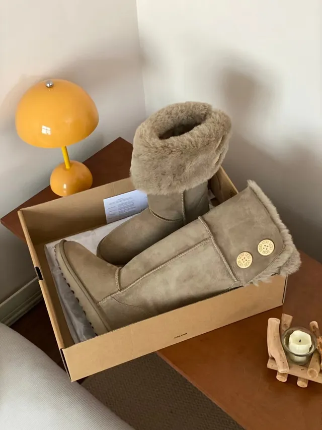 UGG Classic Tall Beige Shearling-Cuffed Snow Boots 5