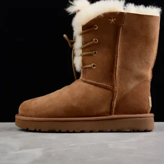 UGG Classic Tall भूरा शियरलिंग लेस-अप स्नो बूट