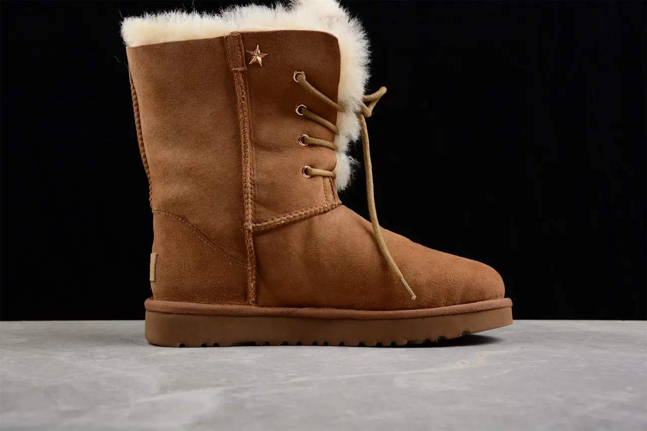 UGG Classic Tall भूरा शियरलिंग लेस-अप स्नो बूट 5