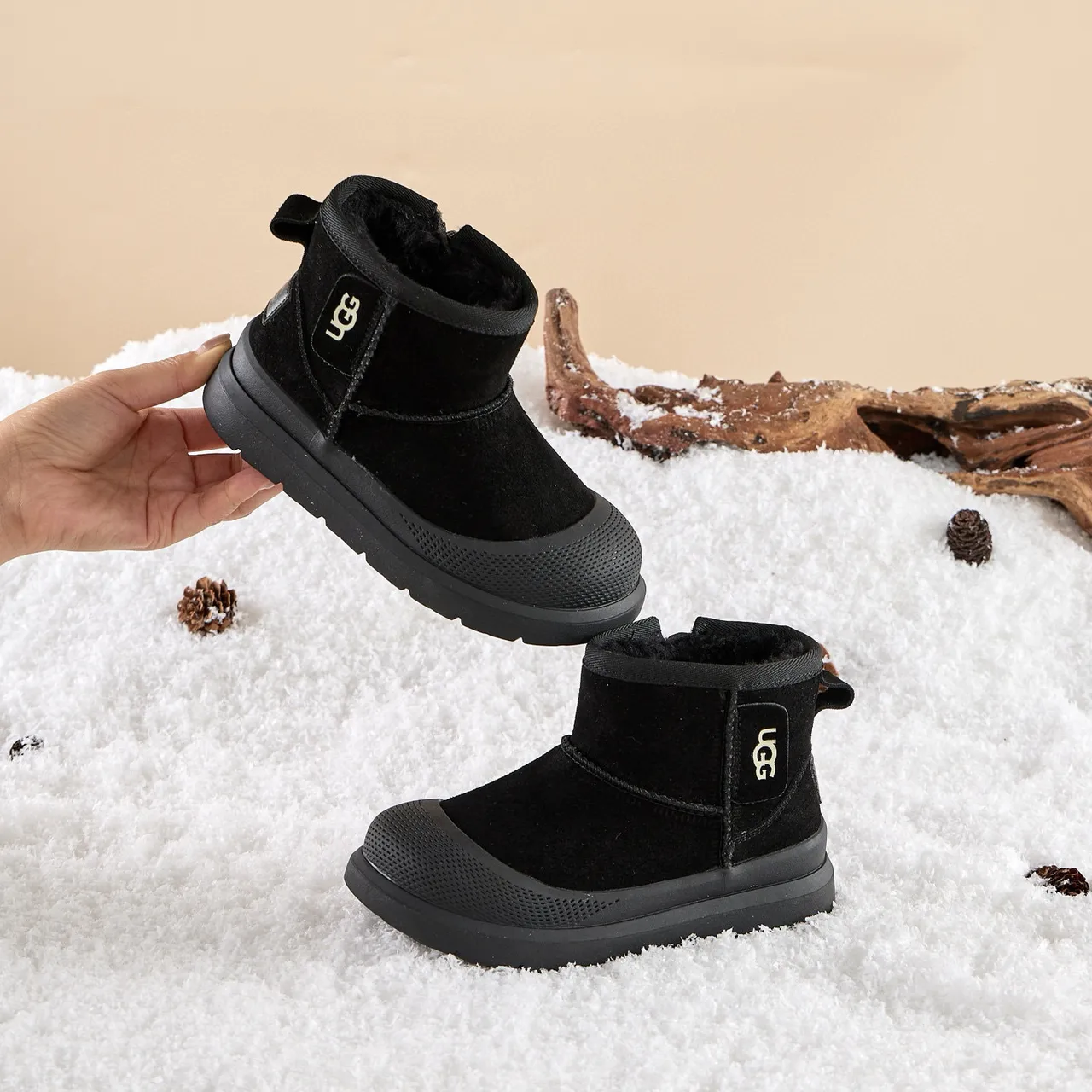 UGG Tasman Black Suede Shearling-Lined Snow Boots 3