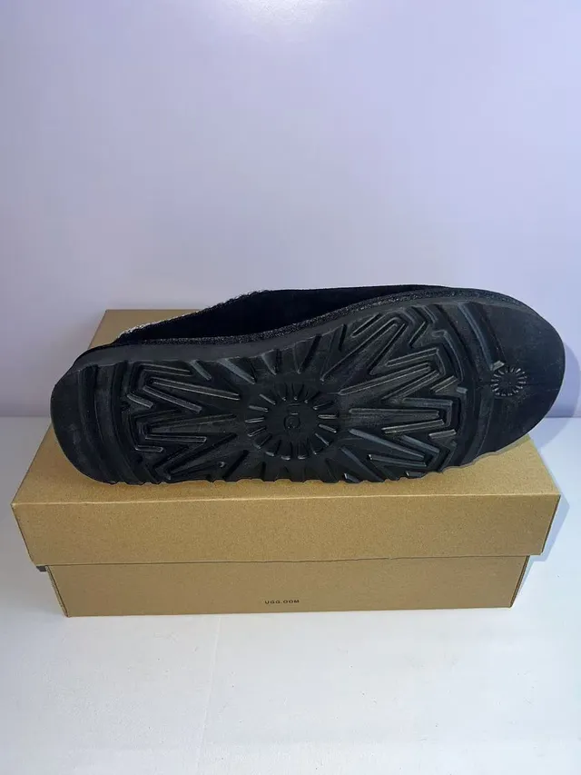 UGG Tasman Black White Suede-Like Upper Woven Contrast Trim Slippers 2