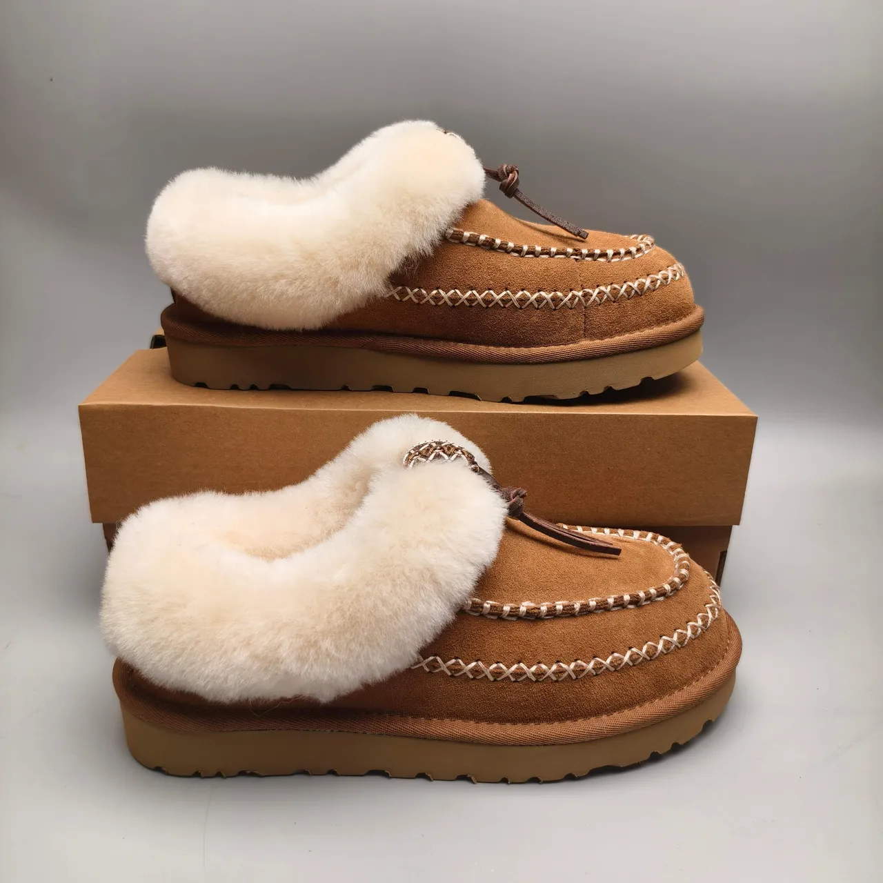 UGG Tasman Brown Beige Shearling-Lined Suede Upper Casual Shoes 5