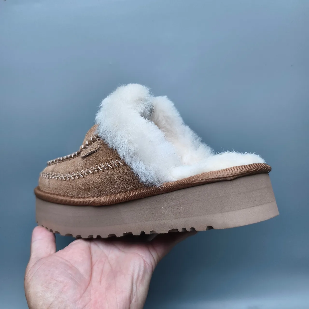 UGG Tasman Brown White Shearling-Lined Suede Moccasin-Stitched Casual Shoes 4