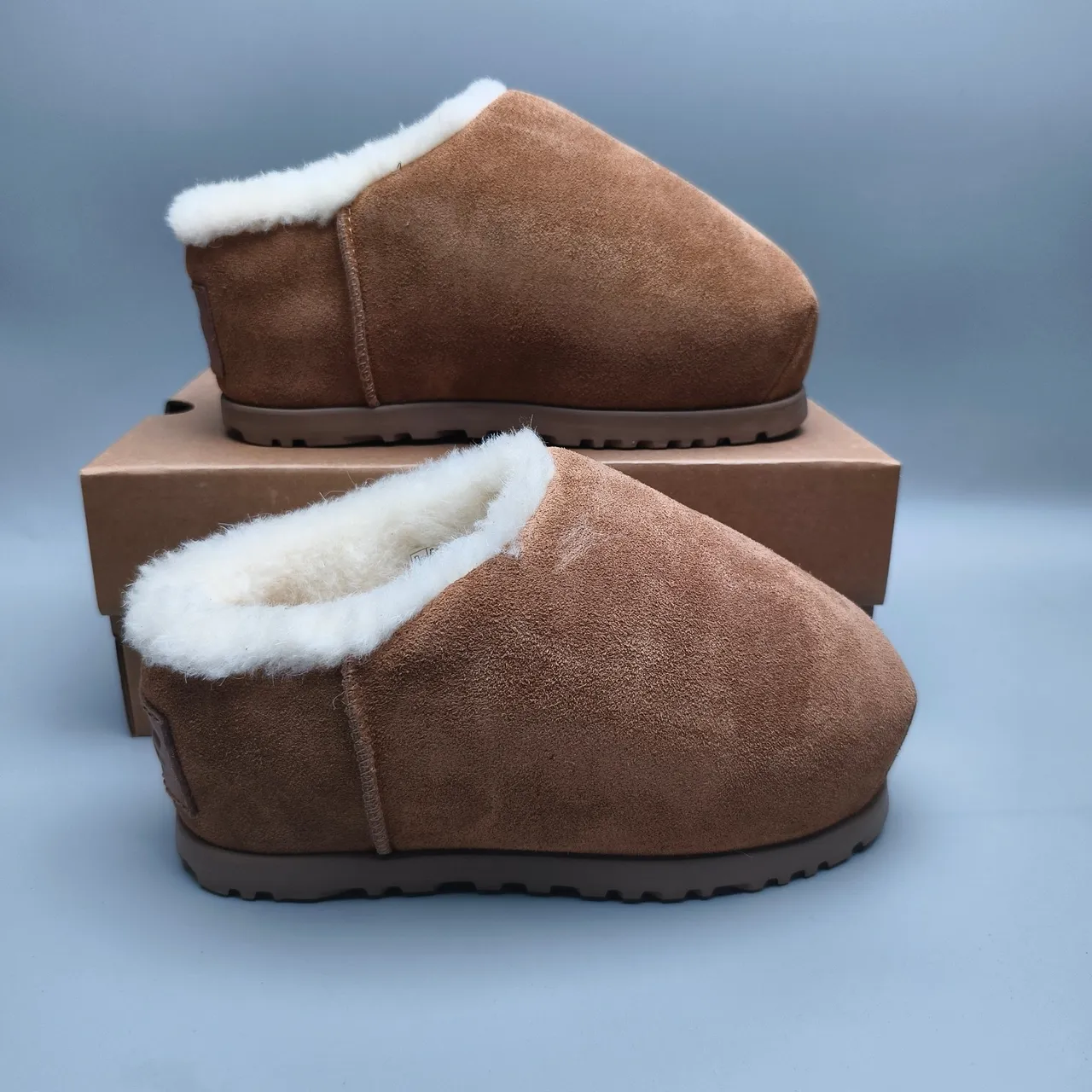 UGG Tasman Brown White Suede Upper Shearling-Lined Cuff Casual Shoes 5