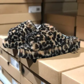 UGG Tasman Leopard-Print Fuzzy Platform Slippers