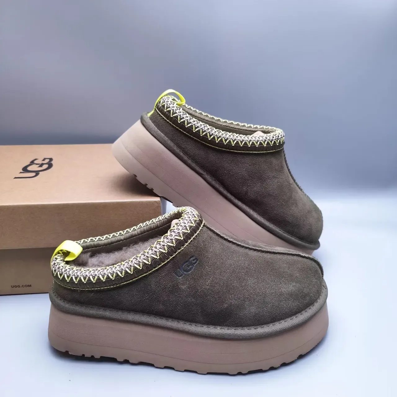 UGG Tasman Olive Brown सूड स्लिप-ऑन केजुअल जूते 2