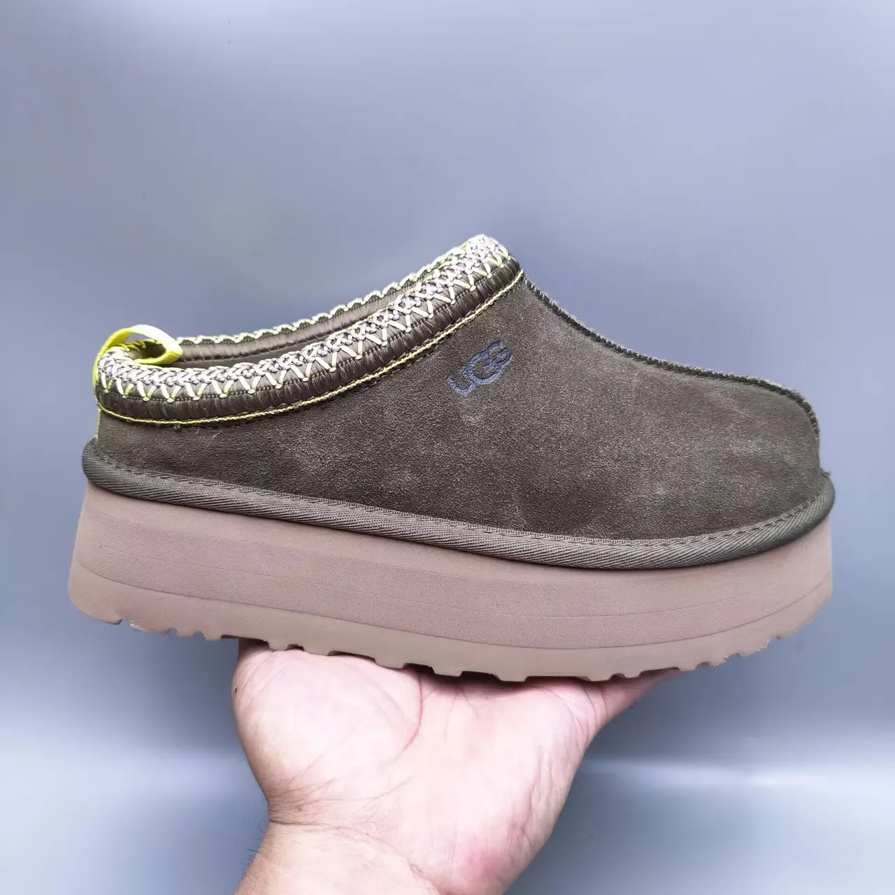 UGG Tasman Olive Brown सूड स्लिप-ऑन केजुअल जूते 7