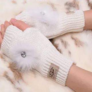 UGG Tasman White Fingerless Knit Gloves