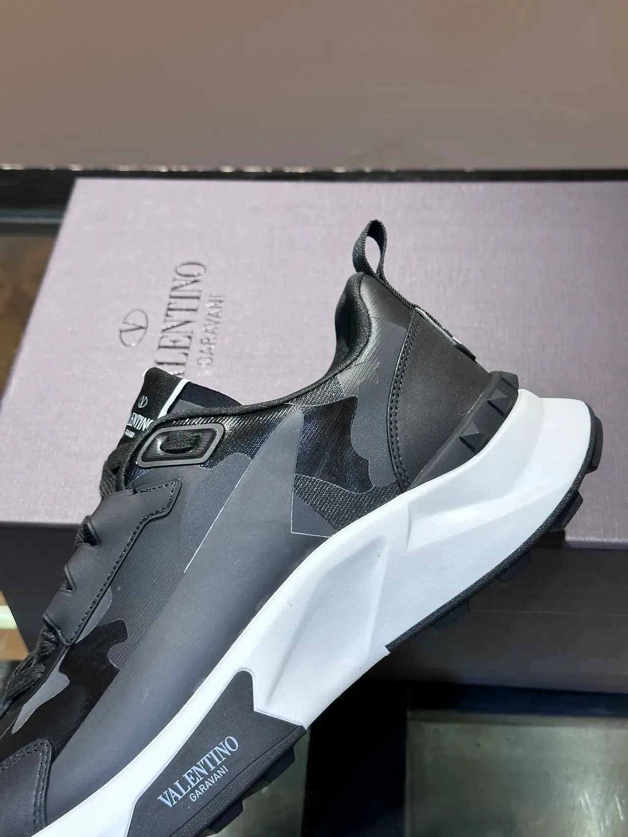 Valentino Black White Camouflage-Print Upper Sculpted Midsole Chunky Sneakers 4