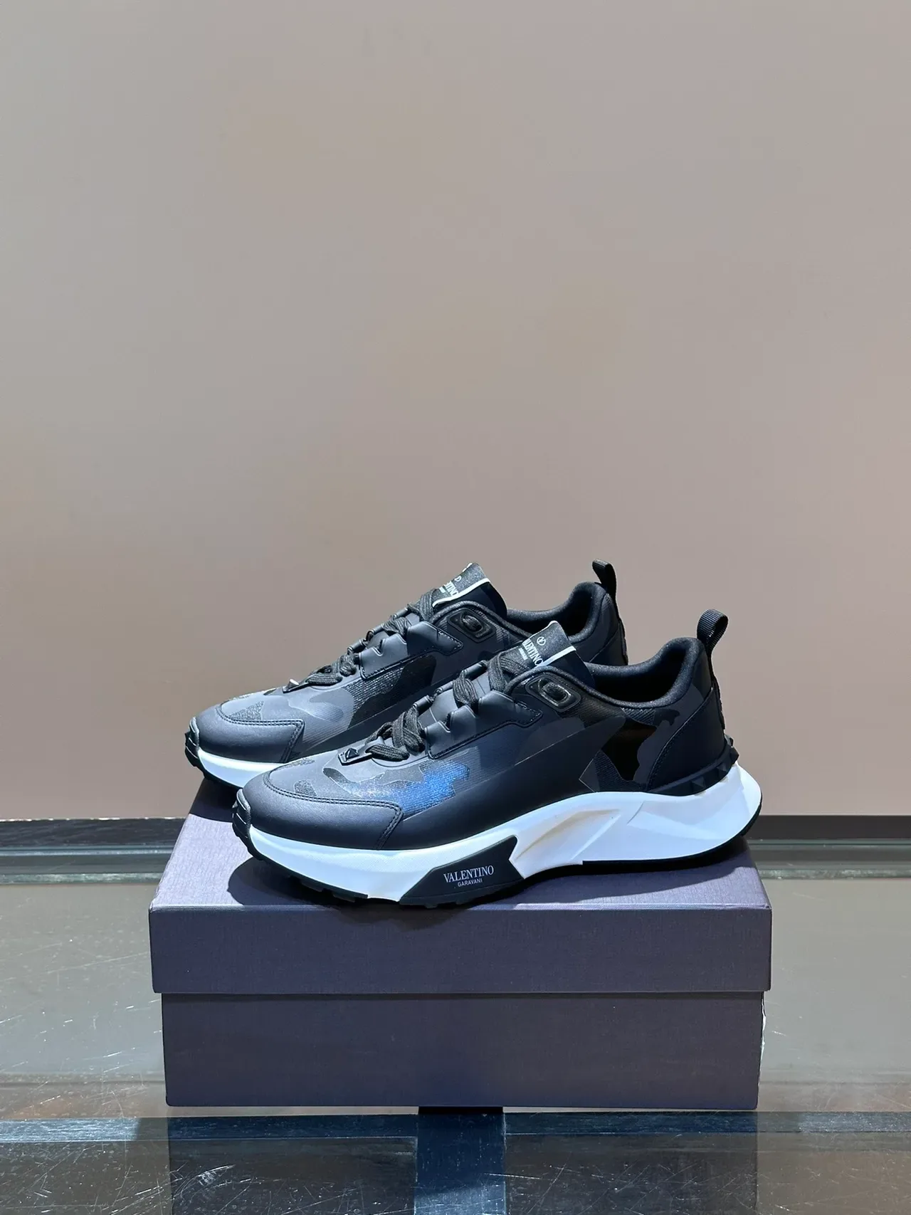 Valentino Black White Camouflage-Print Upper Sculpted Midsole Chunky Sneakers 5