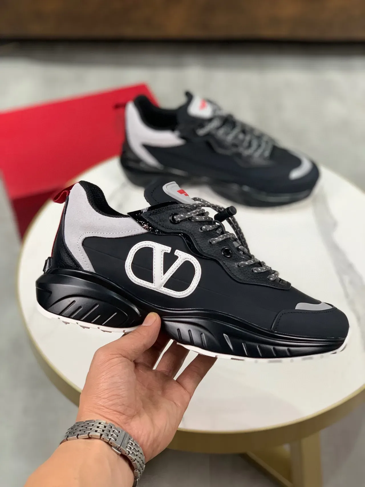 Valentino Black White Oversized VLTN Logo Multi-Material Upper Chunky Sneakers 8