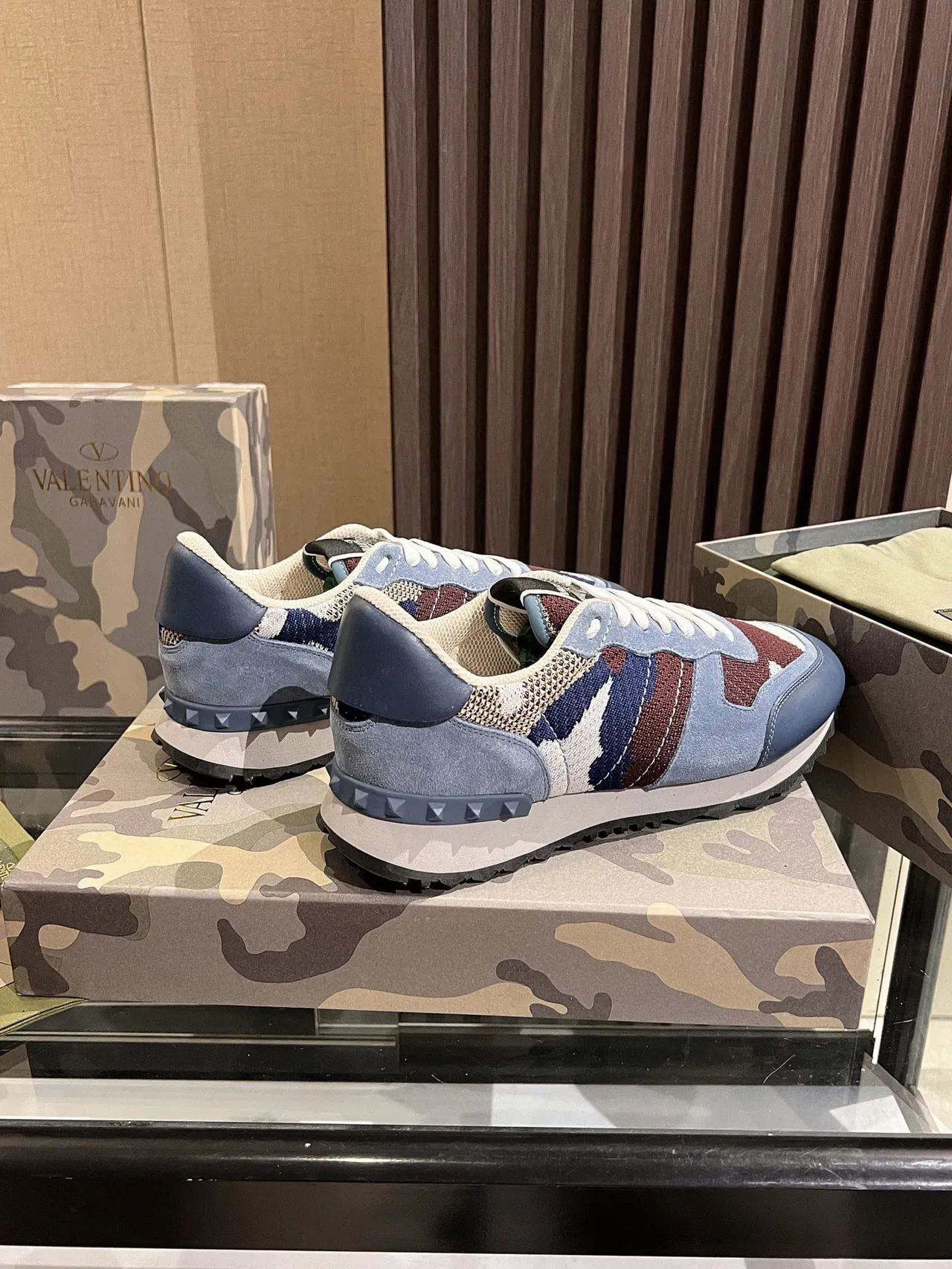 Valentino Camouflage Knit and Blue Leather Lifestyle Sneakers 3
