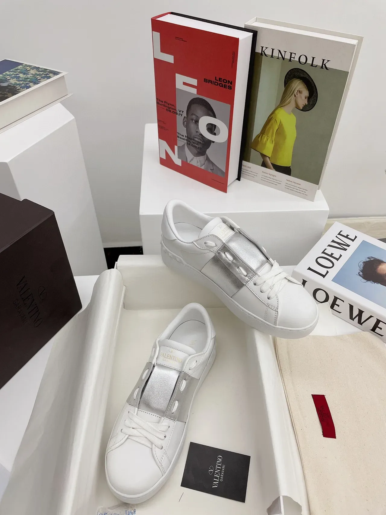 Valentino One Stud Blanc et Argent Chaussures Lifestyle à Plateforme 6