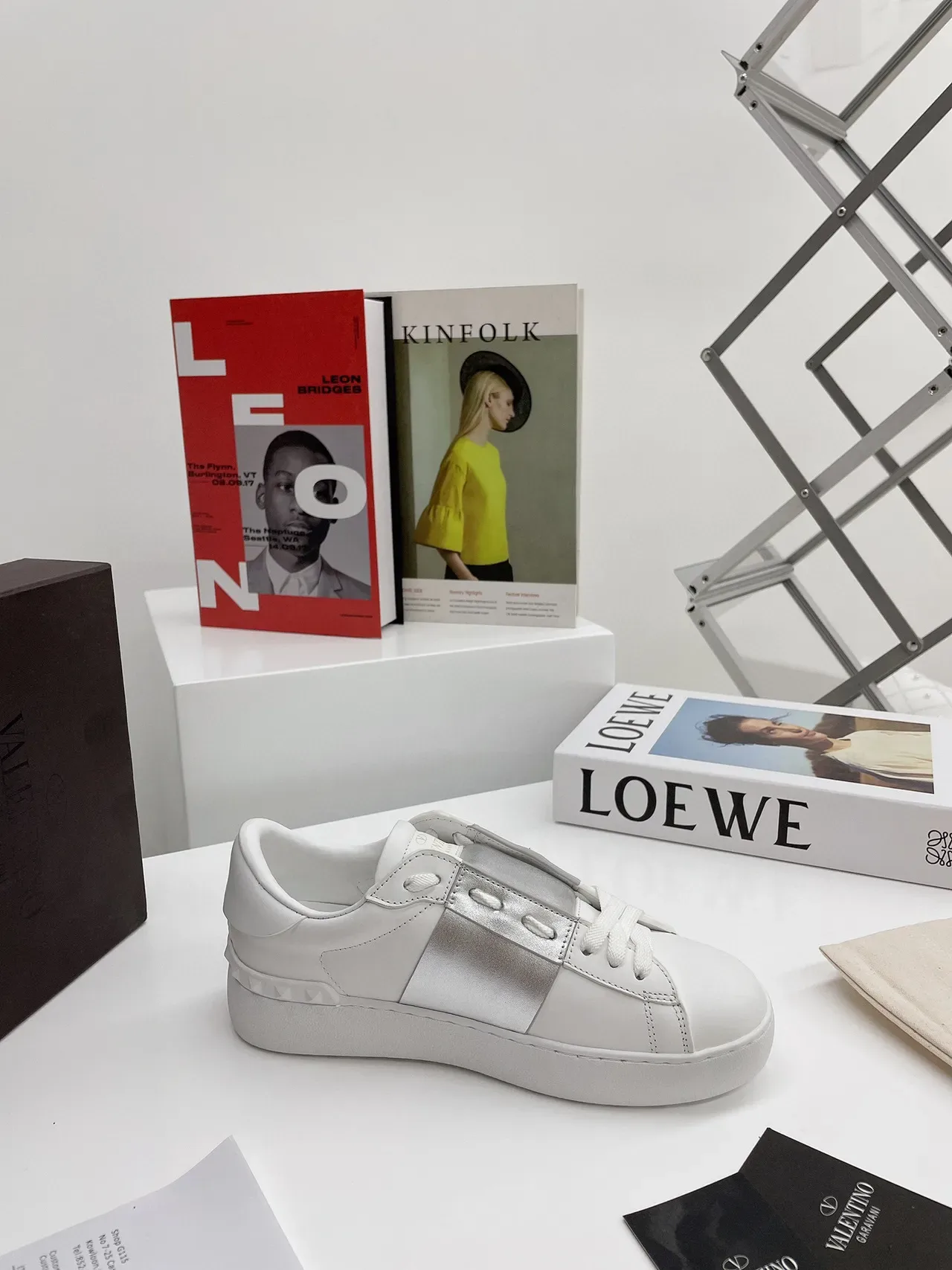 Valentino One Stud Blanc et Argent Chaussures Lifestyle à Plateforme 7