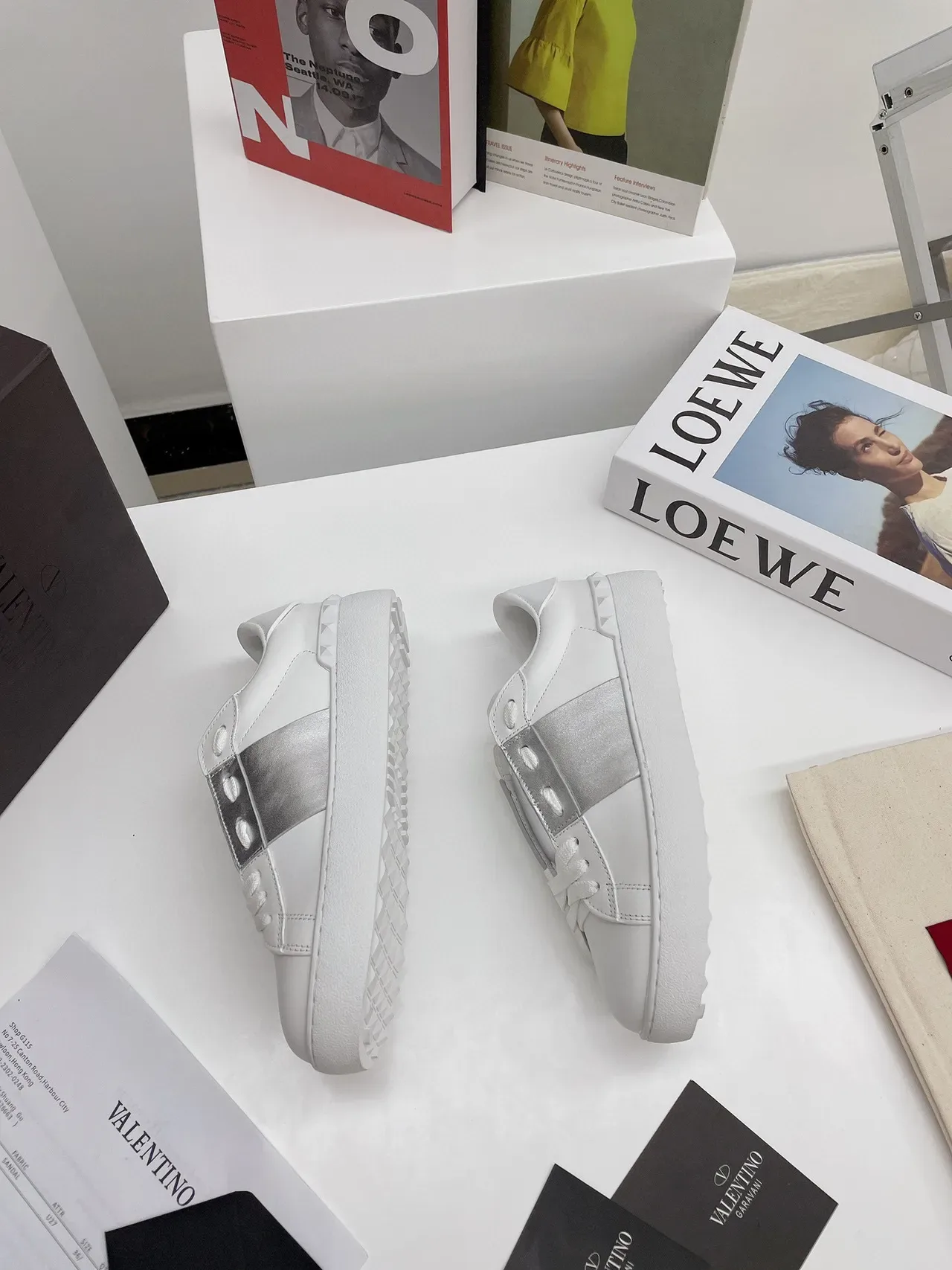 Valentino One Stud Blanc et Argent Chaussures Lifestyle à Plateforme 8