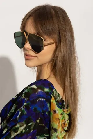 Valentino Rockstud Or Vert Angulaire Bouclier Silhouette Monture Métal Lunettes de Soleil 2