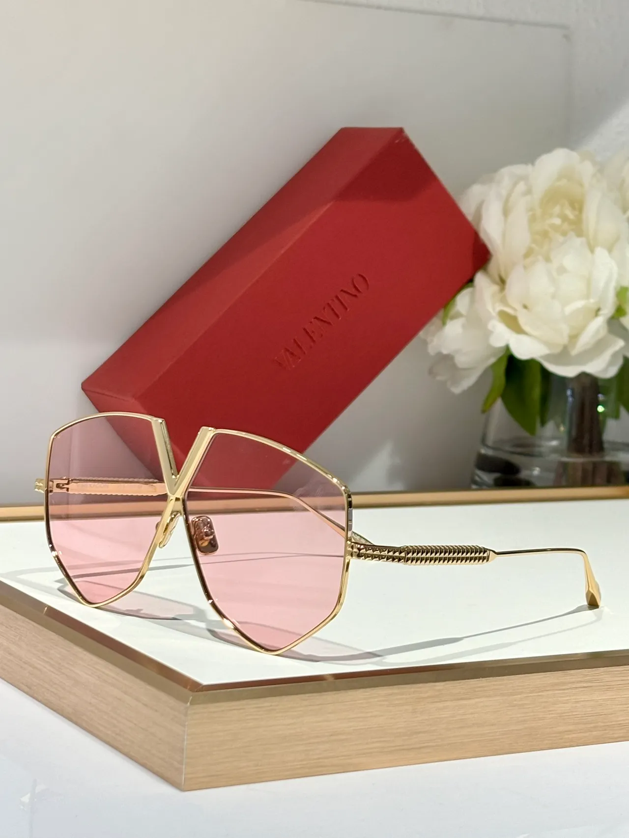 Valentino Rockstud Or Vert Angulaire Bouclier Silhouette Monture Métal Lunettes de Soleil 6