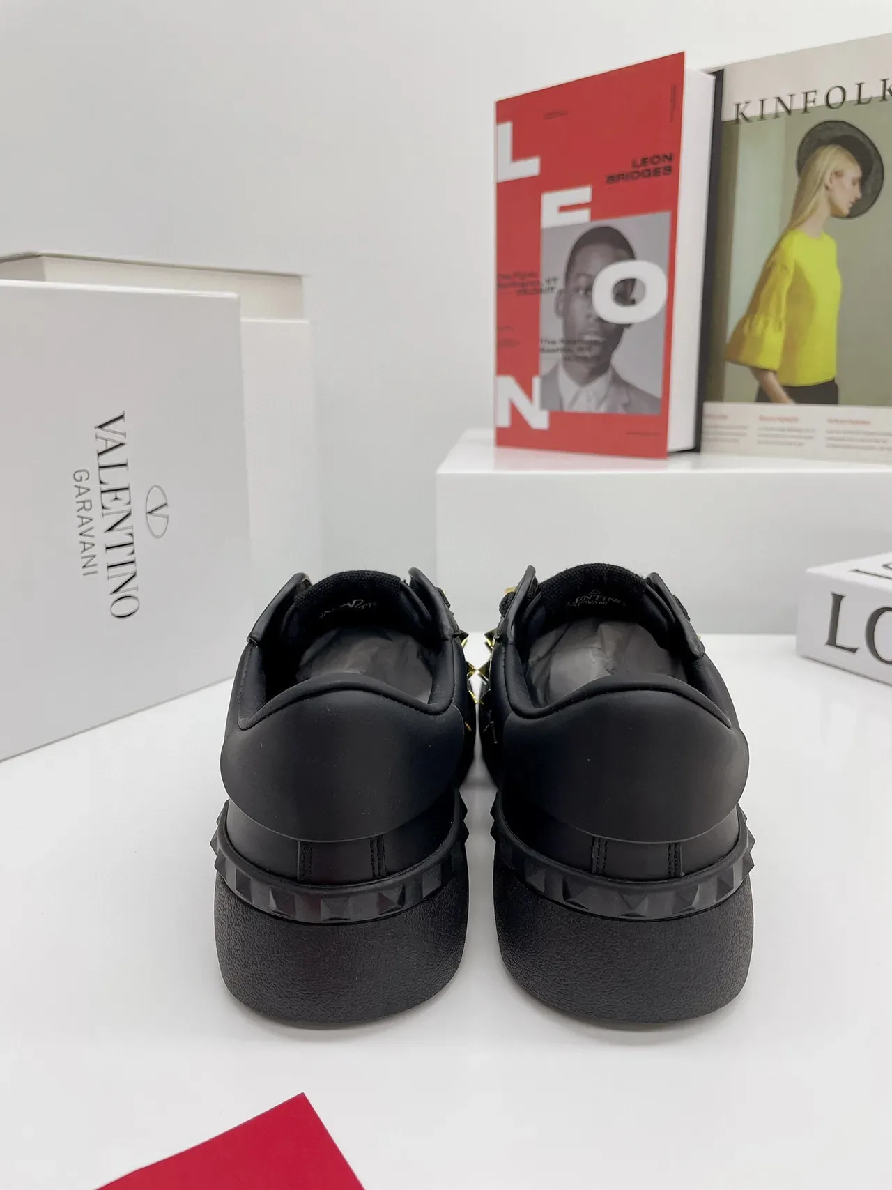 Valentino Rockstud Untitled Black Gold Studded Platform Lifestyle Sneakers 3