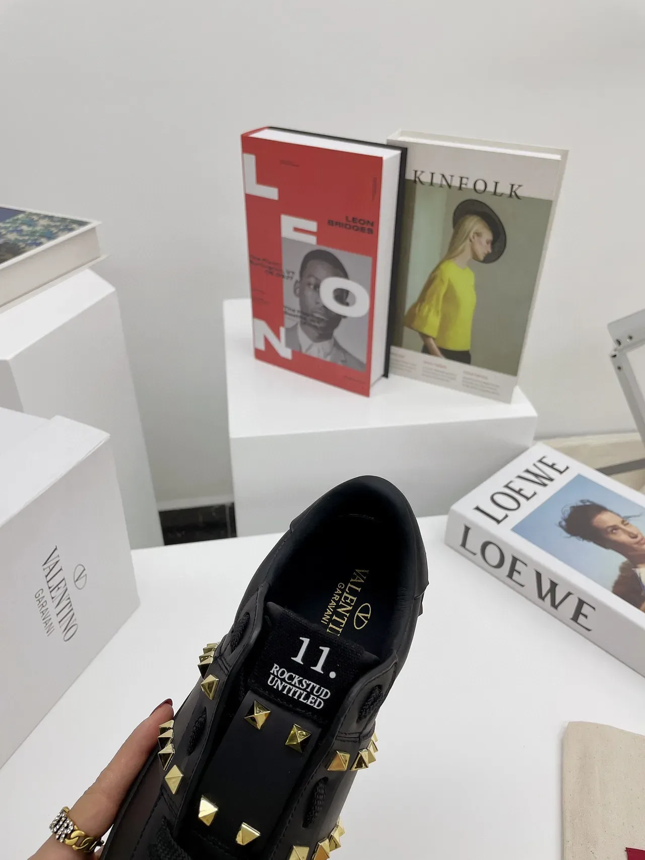 Valentino Rockstud Untitled Black Gold Studded Platform Lifestyle Sneakers 4