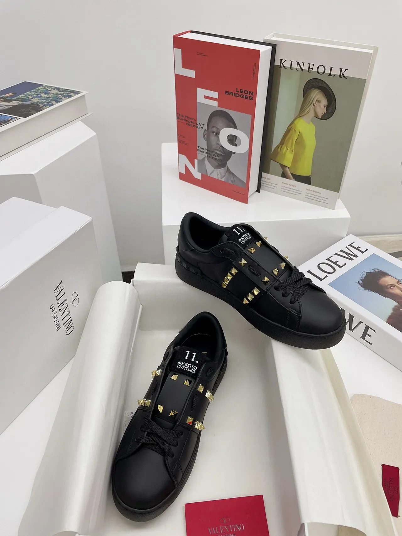 Valentino Rockstud Untitled Black Gold Studded Platform Lifestyle Sneakers 5