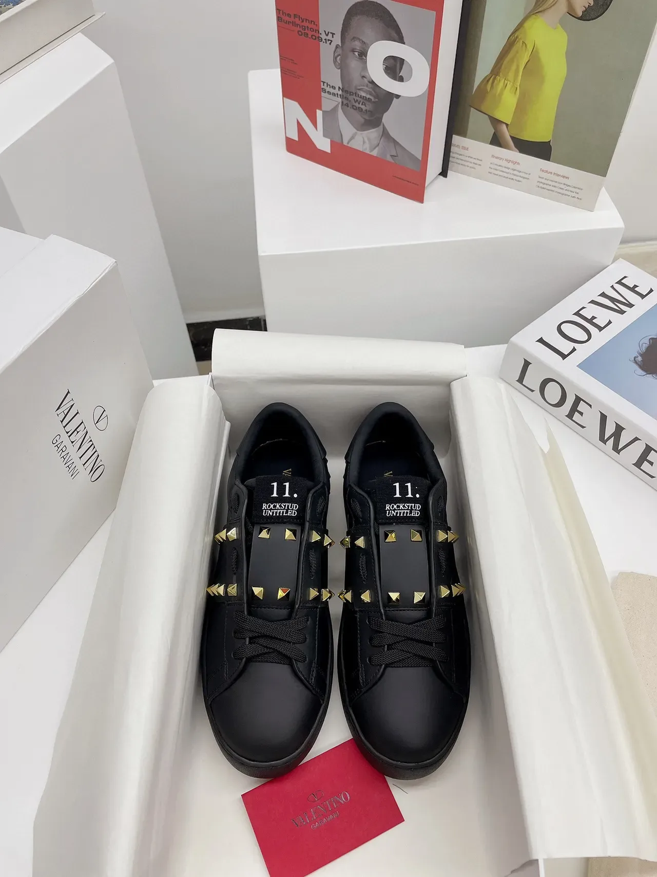 Valentino Rockstud Untitled Black Gold Studded Platform Lifestyle Sneakers 6