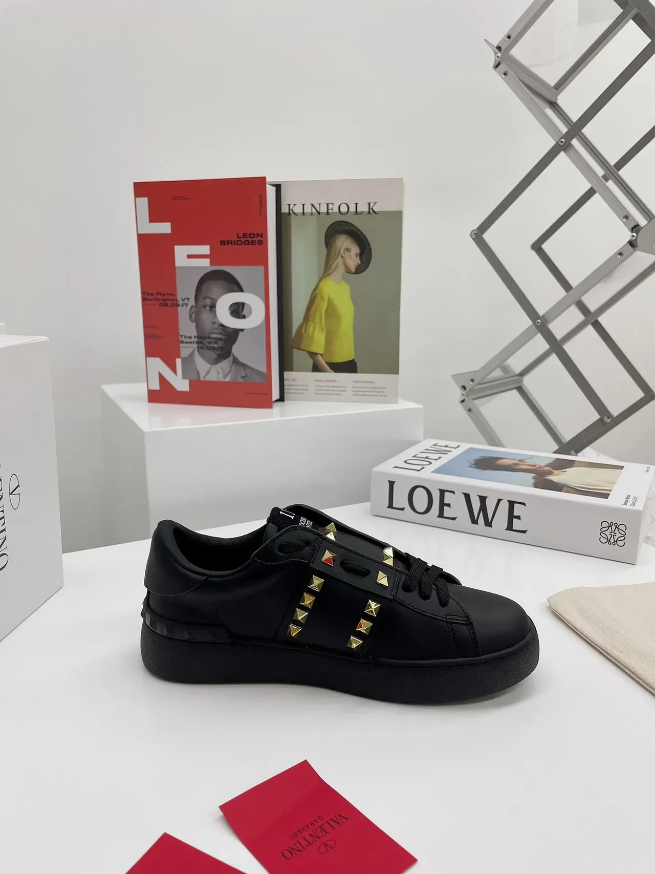 Valentino Rockstud Untitled Black Gold Studded Platform Lifestyle Sneakers 7