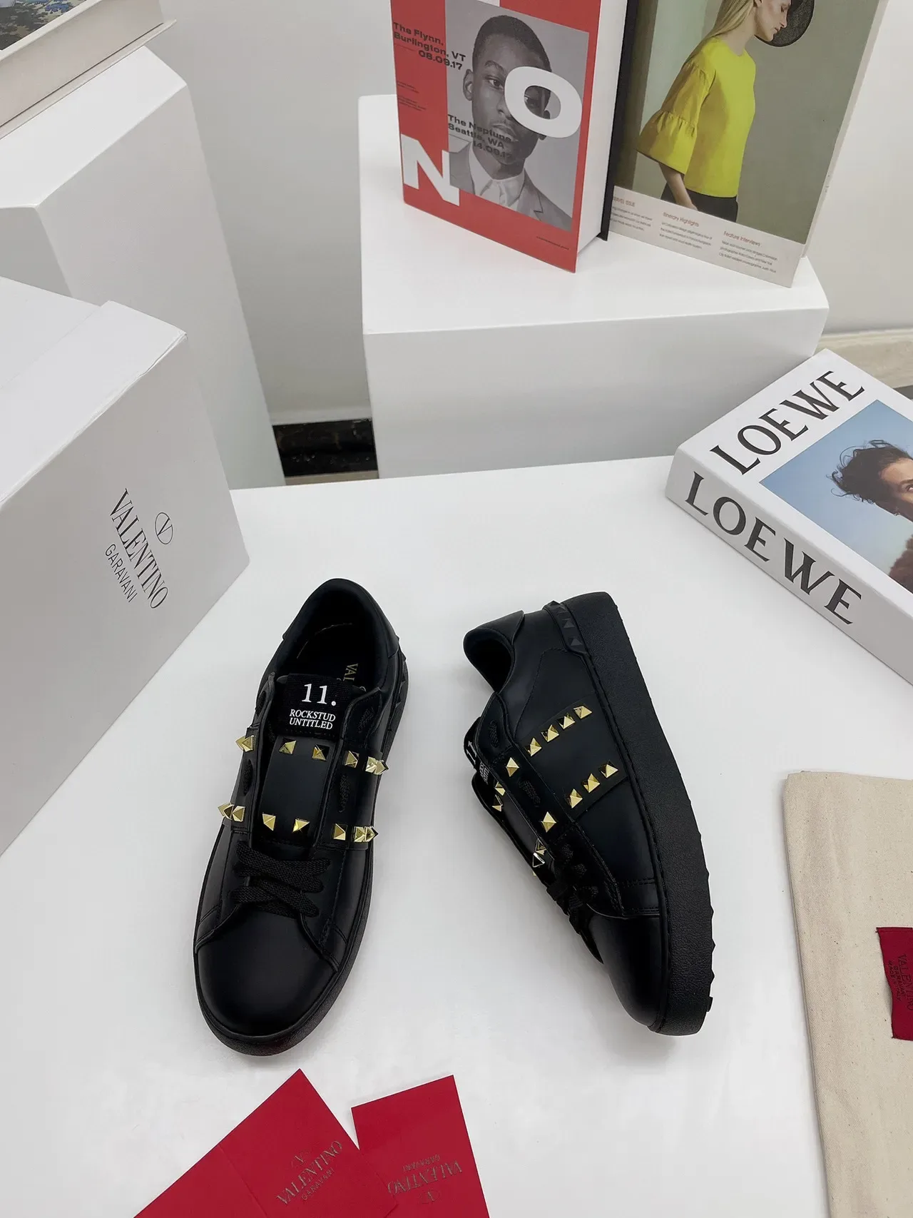 Valentino Rockstud Untitled Black Gold Studded Platform Lifestyle Sneakers 8
