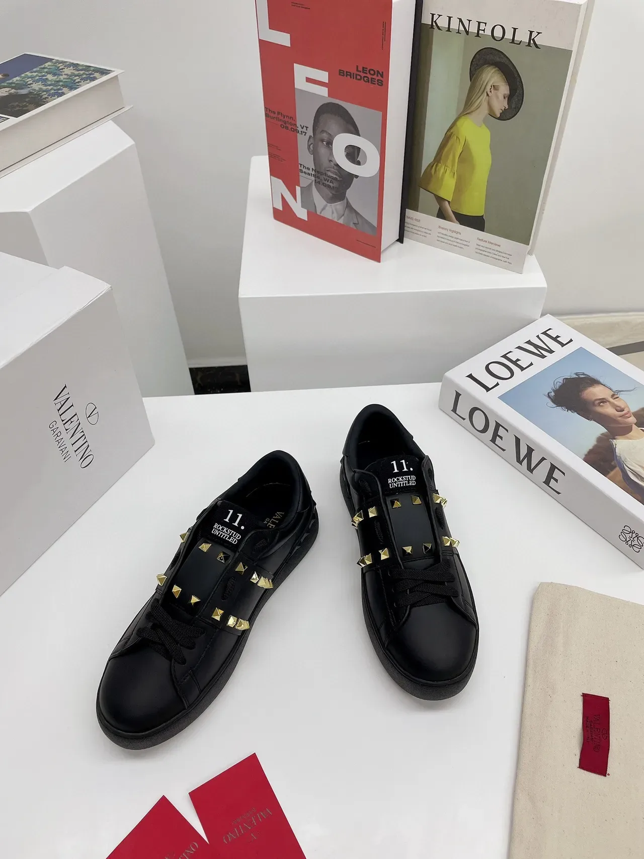 Valentino Rockstud Untitled Black Gold Studded Platform Lifestyle Sneakers 9
