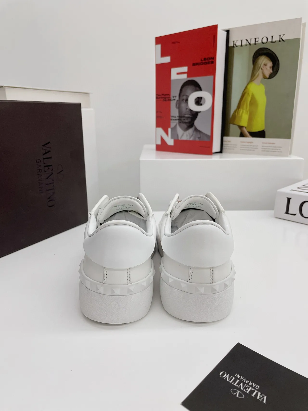 Valentino Rockstud White and Rose-Gold Metallic Strap Lifestyle Sneakers 2