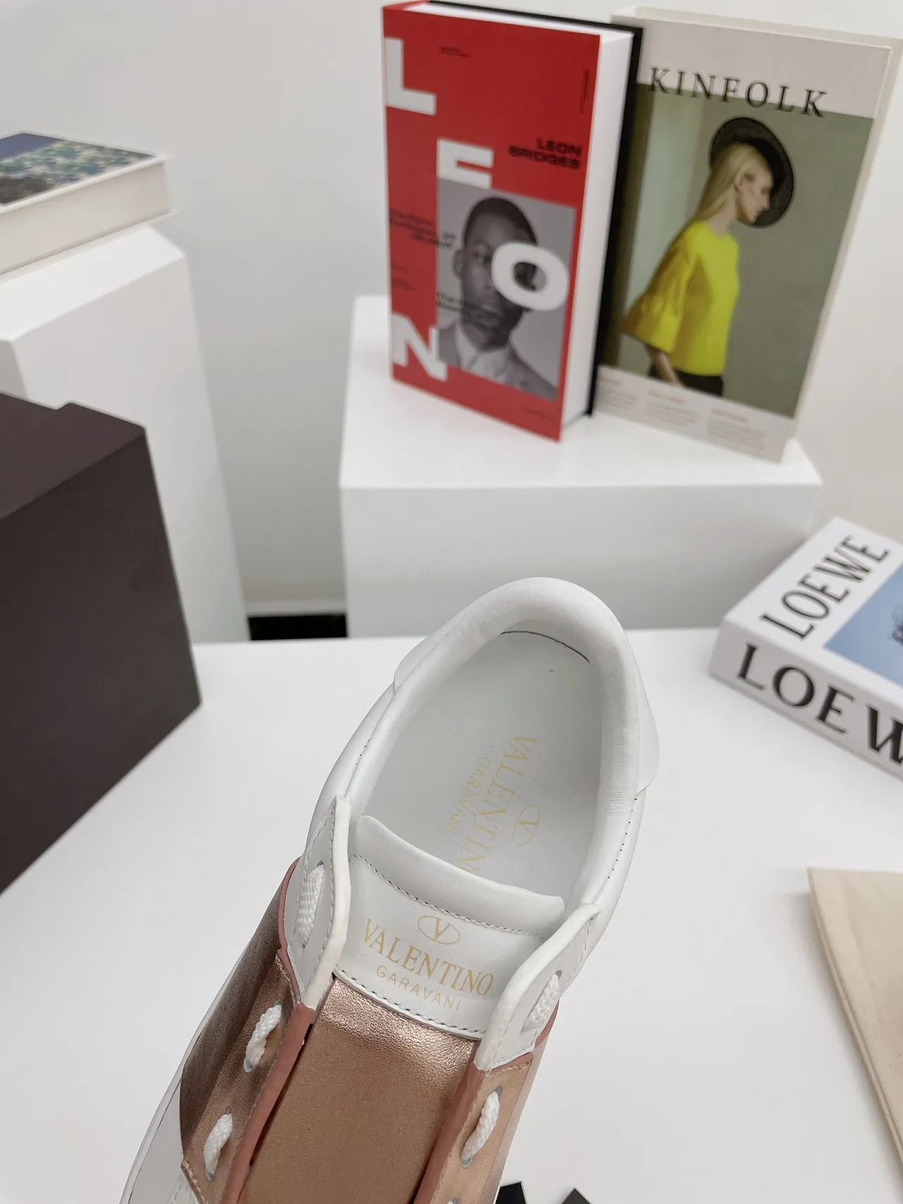Valentino Rockstud White and Rose-Gold Metallic Strap Lifestyle Sneakers 4