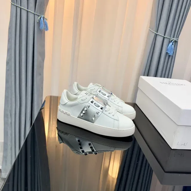 Valentino Rockstud White and Silver Studded Platform Lifestyle Sneakers 4