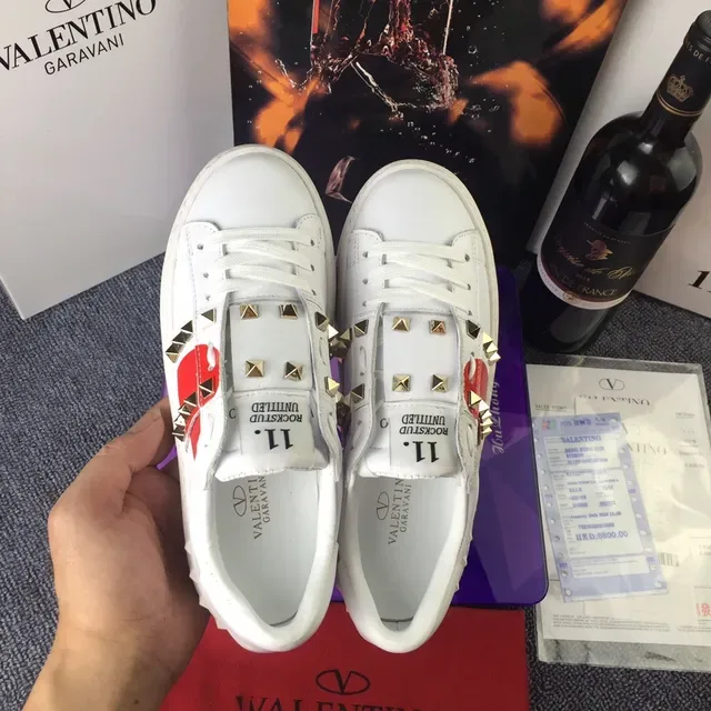 Valentino Rockstud White Leather Red Heart Stud Lifestyle Sneakers 3