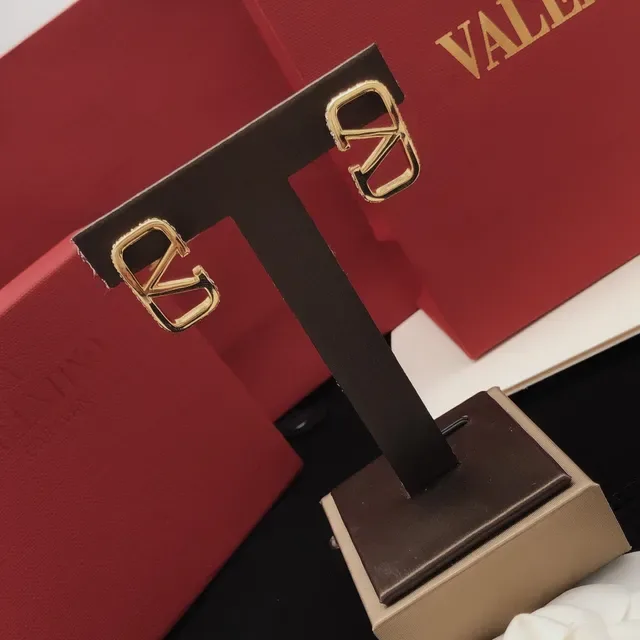 Valentino VLogo Brincos Dourados Pretos Aberto-Frame Geométrico Pavé-Edged 4