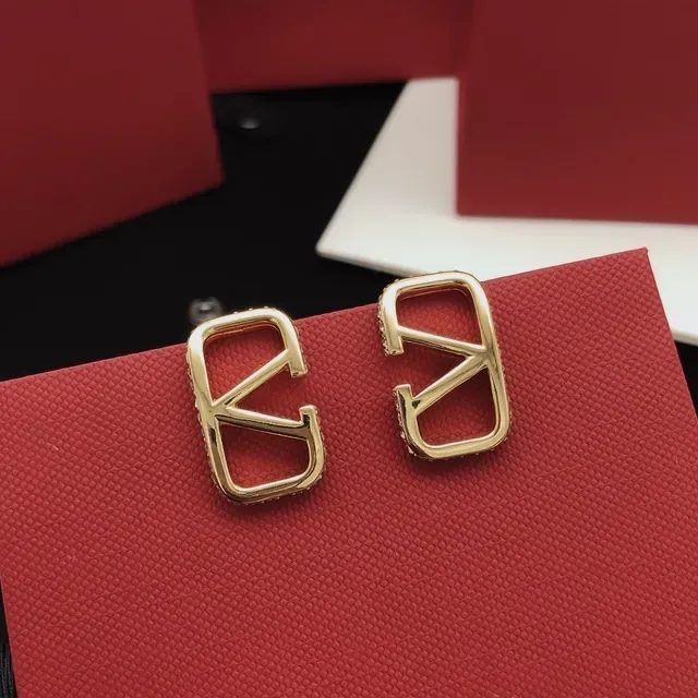 Valentino VLogo Brincos Dourados Pretos Aberto-Frame Geométrico Pavé-Edged 5