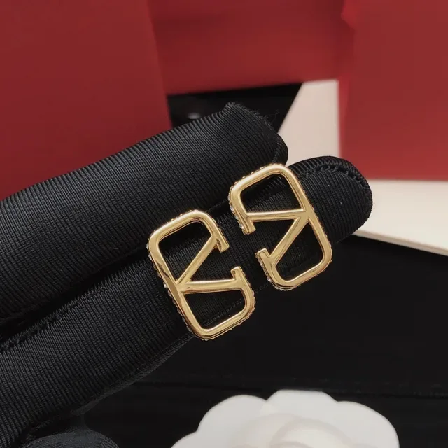 Valentino VLogo Brincos Dourados Pretos Aberto-Frame Geométrico Pavé-Edged 8