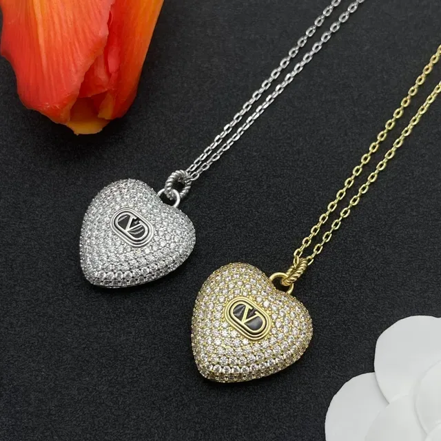 Valentino VLogo Heart Pavé Pendant Necklace 2