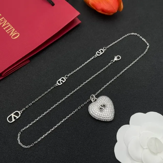 Valentino VLogo Heart Pavé Pendant Necklace 5