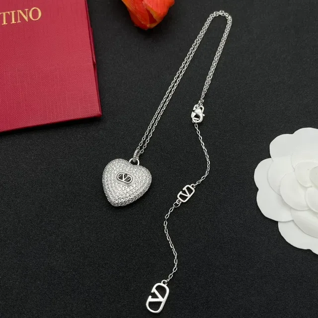 Valentino VLogo Heart Pavé Pendant Necklace 6