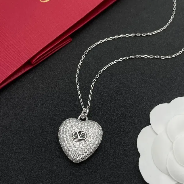 Valentino VLogo Heart Pavé Pendant Necklace 7