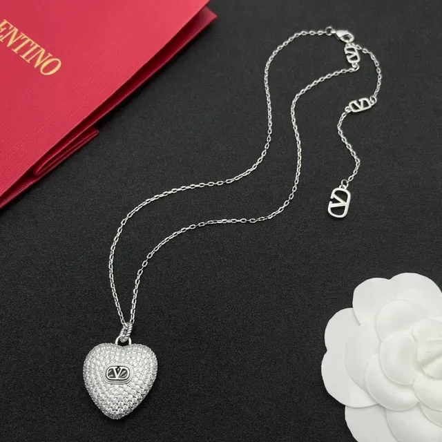 Valentino VLogo Heart Pavé Pendant Necklace 8
