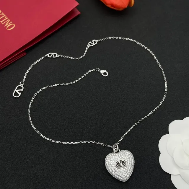 Valentino VLogo Heart Pavé Pendant Necklace 9