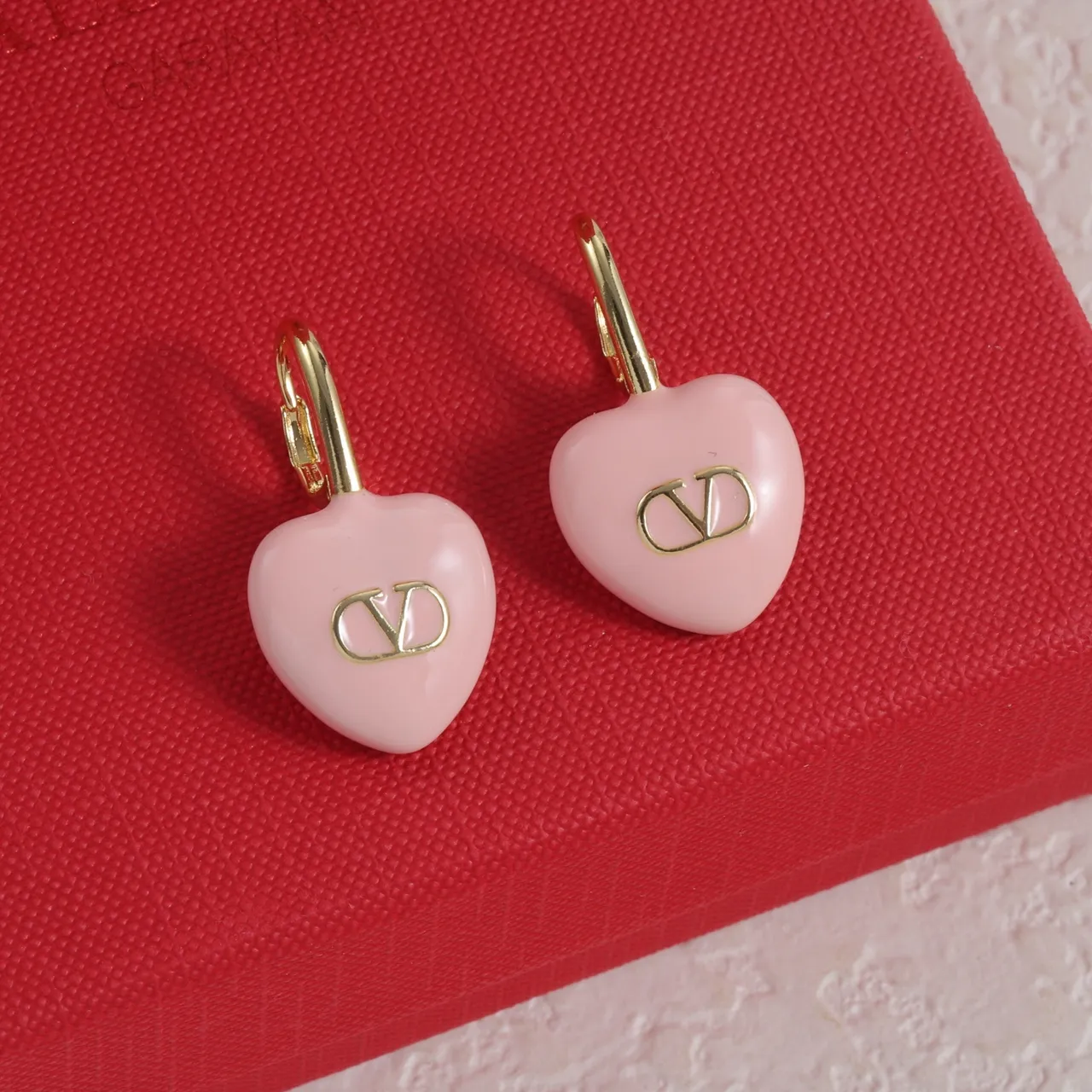 Valentino VLogo Heart Pink Gold Enamel Pendants Monogram Necklace 4