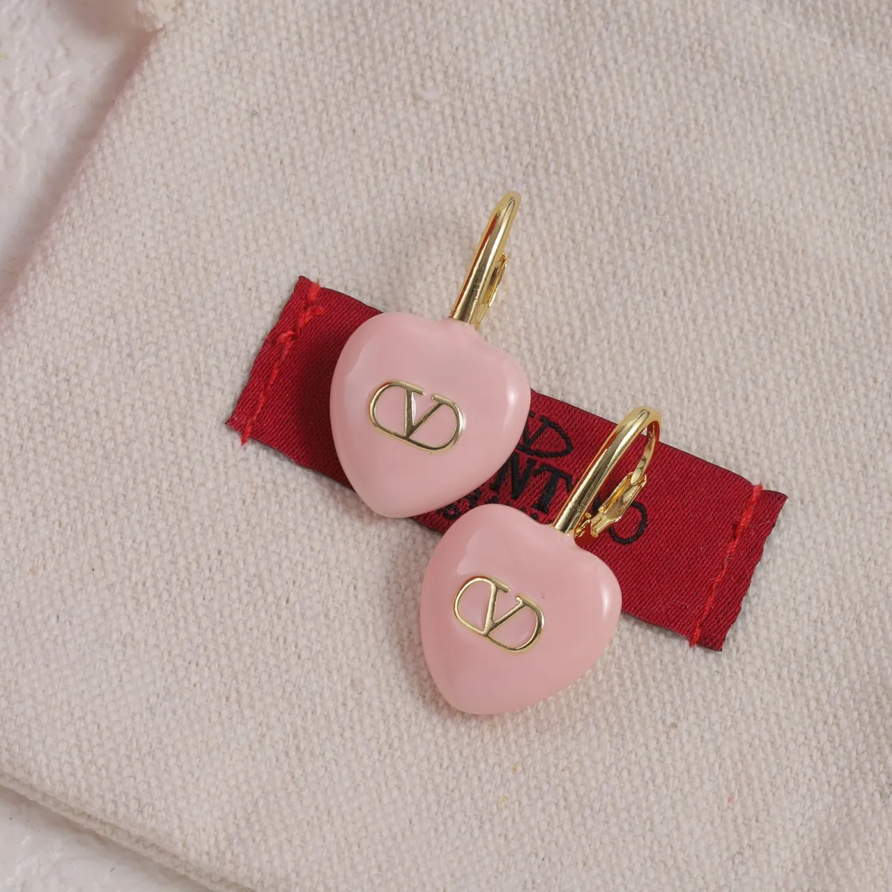 Valentino VLogo Heart Pink Gold Enamel Pendants Monogram Necklace 5