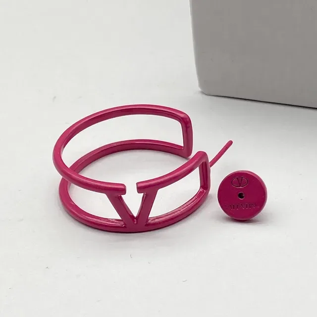 Valentino VLTN Pink Red Open Hoop Logo-Integrated Earrings 2