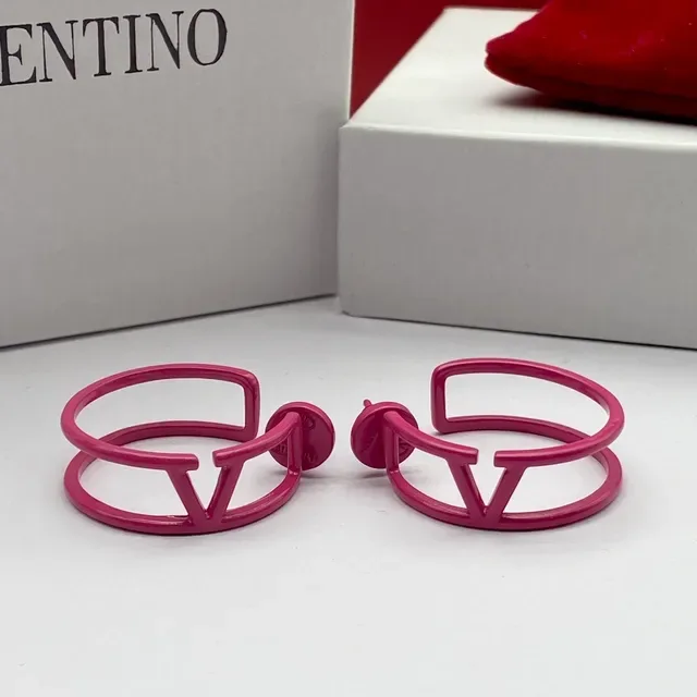 Valentino VLTN Pink Red Open Hoop Logo-Integrated Earrings 3
