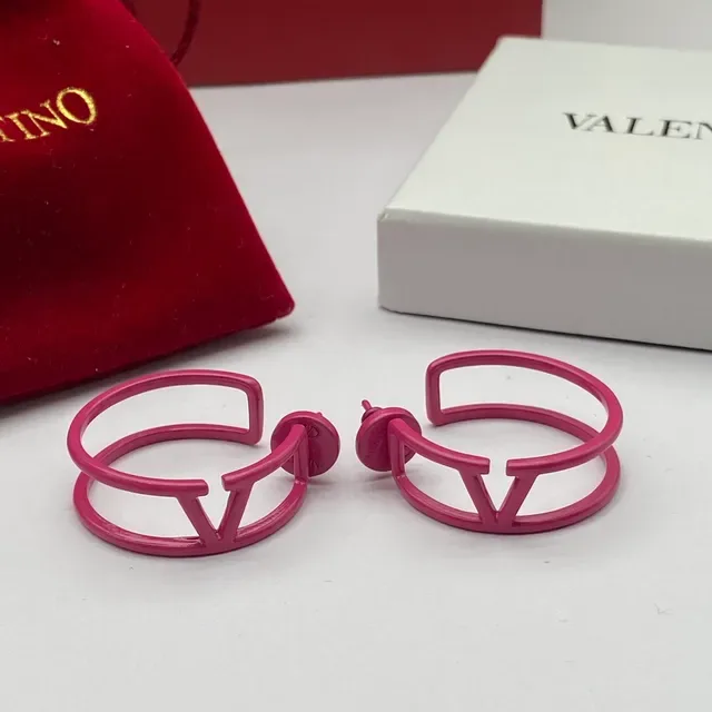 Valentino VLTN Pink Red Open Hoop Logo-Integrated Earrings 4