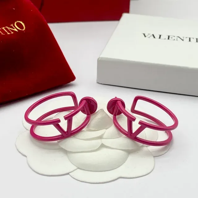 Valentino VLTN Pink Red Open Hoop Logo-Integrated Earrings 5
