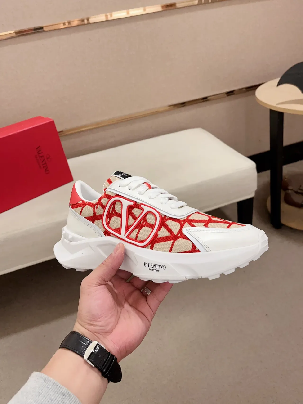 Valentino VLTN Runner White Red Geometric Print Lifestyle Sneakers 4