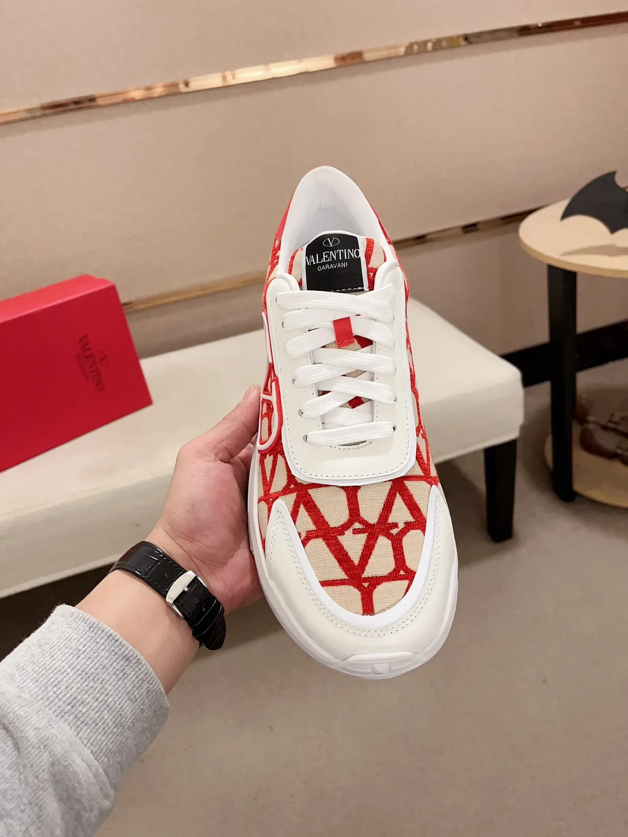 Valentino VLTN Runner White Red Geometric Print Lifestyle Sneakers 5
